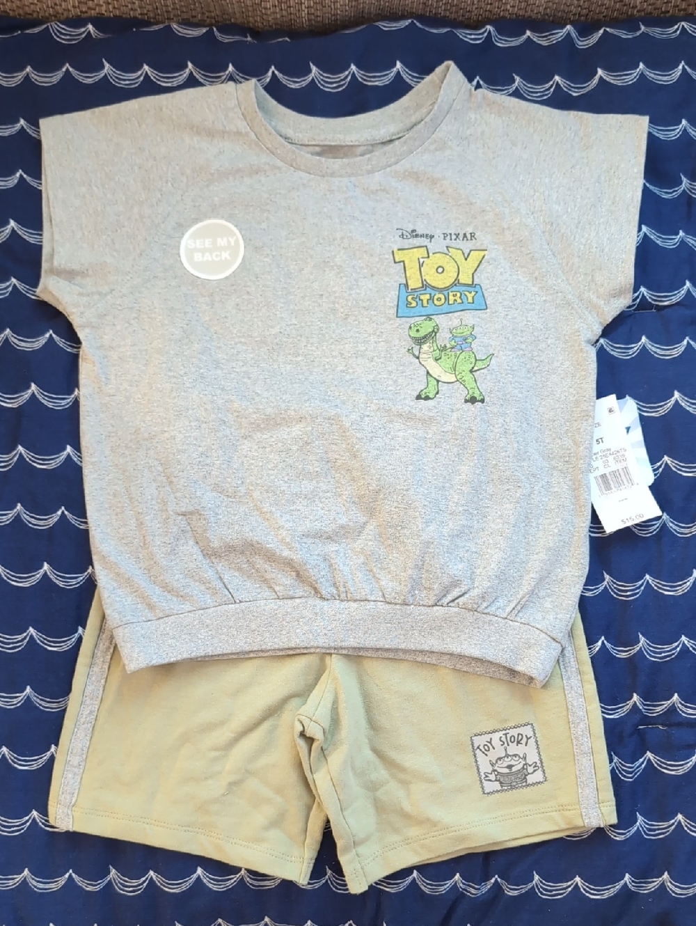 Disney Pixar Toy Story Girls' Tee & Shorts Set - Grey & Light Green